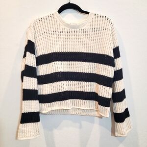 Zara Women's Stripe Crop Knit Sweater Black White Size Small Oversize